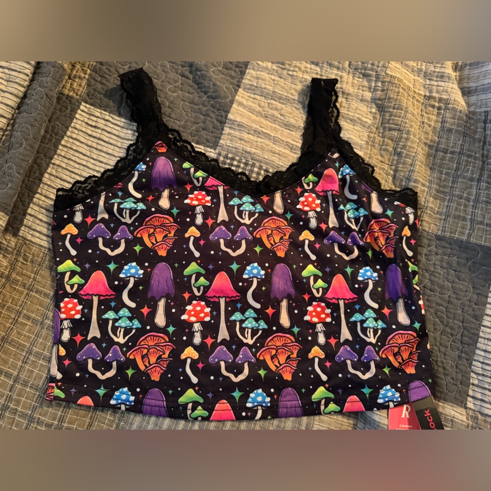 ROMWE XL Pink and Black Lace Trim Top